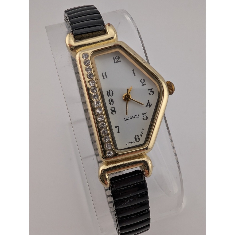 Vintage Collezio Watch Women 20mm Asymmetrical Case Stretch Band- New Battery